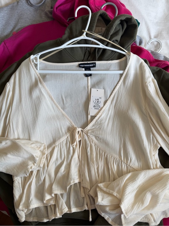 Streetwear Society Tops - Streetwear Society Ivory Tie-Front Ruffle Blouse
